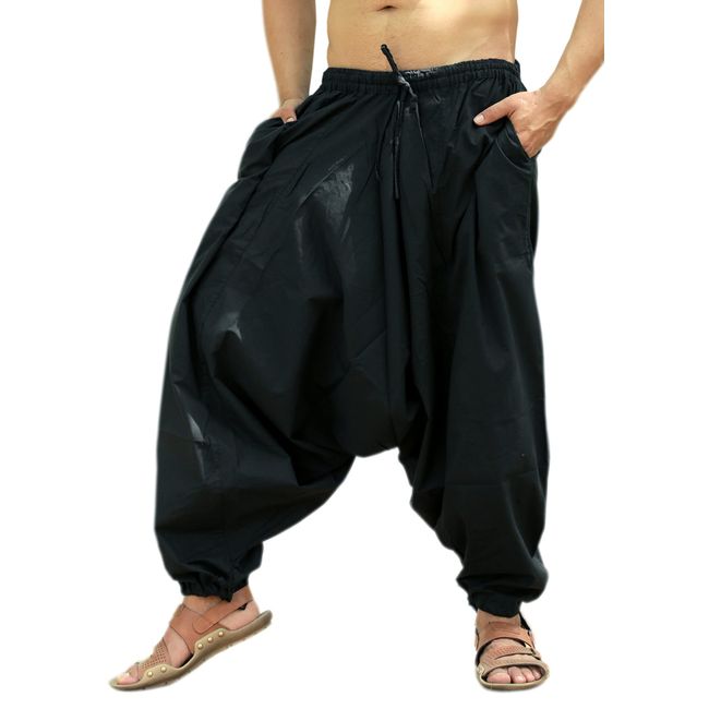 SARJANA HANDICRAFTS Men's Cotton Harem Yoga Baggy Genie Boho Pants (as1, Alpha, one_Size, Regular, Regular, Black1)