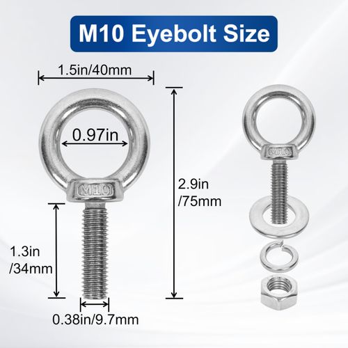 SRZTXU 4 Pack M10 Stainless Steel Eye Bolts with Nuts Washers, 1.37"（35mm） Thread Length - Eyebolts for DIY, Furniture, Swing, and Outdoor Use (4, M10 x 35mm)