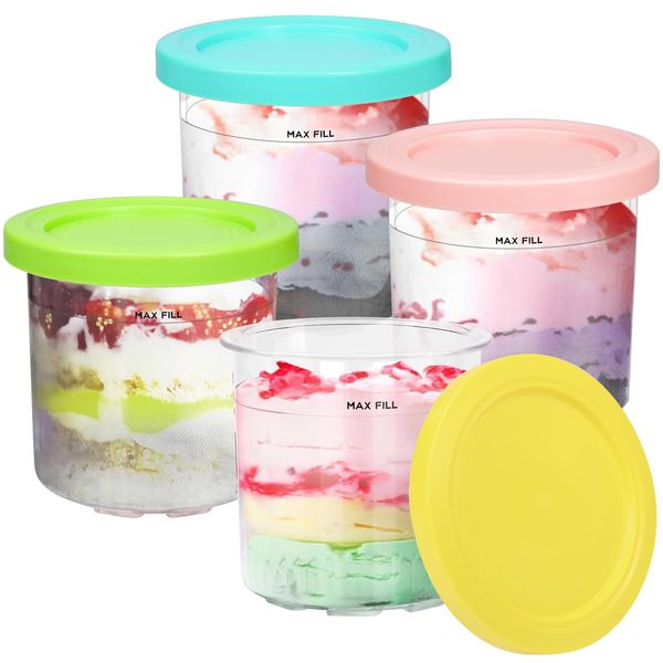 YQL 4 Pack Ice Cream Containers with Lids for Ninja Ice Cream Maker NC300UK NC300UKCP, Creami Pints and Lids 450ml Clear Dessert Tubs Dishwasher Safe