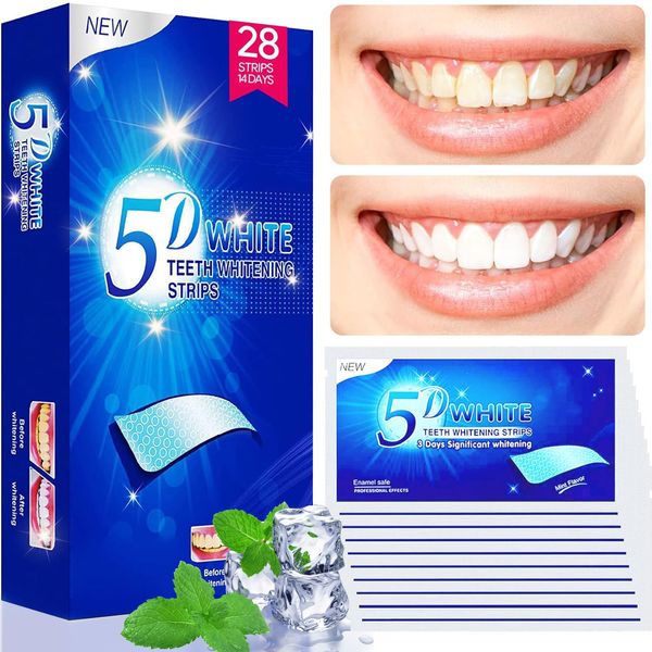 Whaline Whitening Strips,28 Zahnaufhellung Peroxid Frei Teeth Whitening Strips ZäHne Aufhellen Non-Sensitive Formel Bleaching Stripes White Stripes Zähne Sicher für Zahnschmelz mit Minzgeschmack