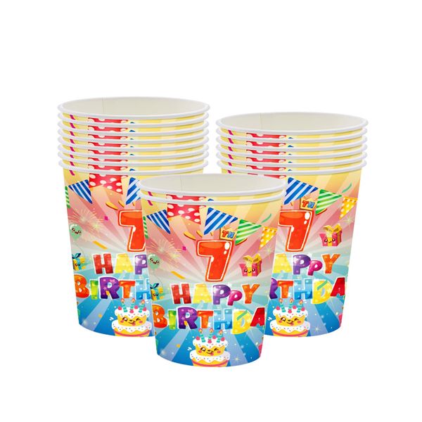 16Pcs 7th Birthday Paper Cups,Colourful Kids 7th Birthday Tableware Party Cups Disposable,Happy 7th Birthday Table Decorations Cup Birthday Gifts for Girls,Boys,Kids Seven Birthday Party Decoration