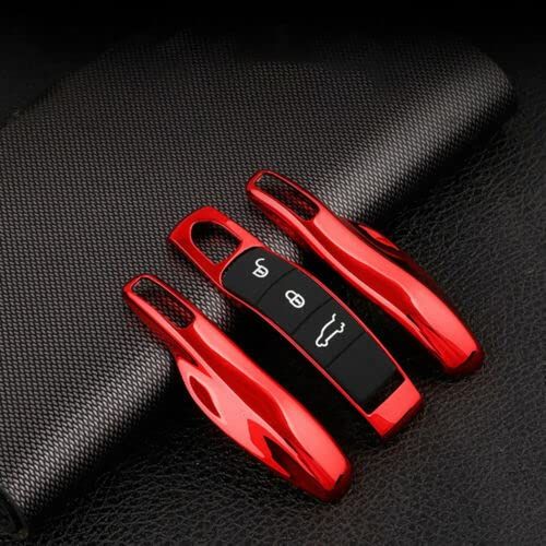 TEAMWILL Carbon Fiber Remote Key Cover Case Fob for Porsche Panamera Cayenne Macan (Red)