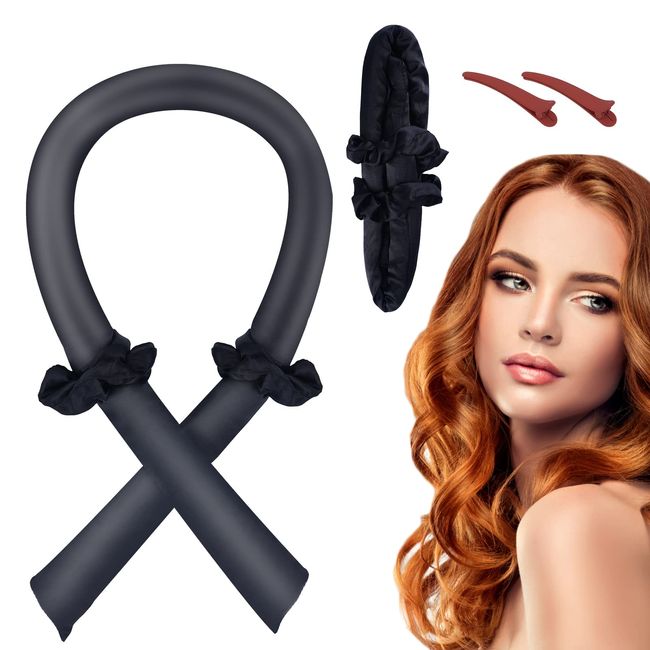 Locken Ohne Hitze Lockenwickler, IREAL Heatless Curls Band, Rutschfester Haarnudel mit Haarspangen, New Seidenhaar Lockenband über nacht, Lockenwunder für langes Mittleres Haar(Schwarz)