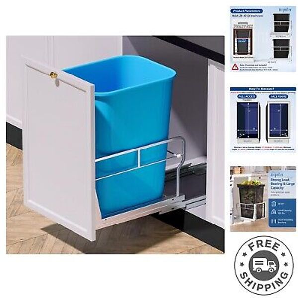 Versatile Pull-Out Trash Can for Kitchen & Bath with Heavy-Duty Steel, 40 Quart