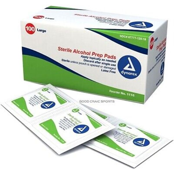 Large ALCOHOL PREPS PADS Swabs Wipes - TWO BOXES - 200 total - Dynarex #1116