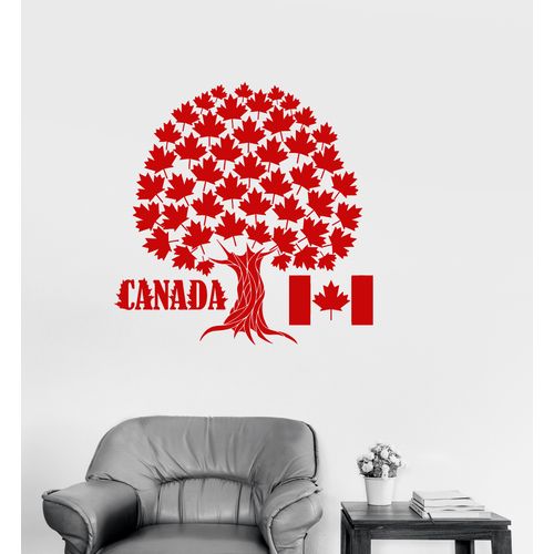 Large Vinyl Decal Canada Maple Tree Symbol Canadian Flag Wall Stickers Mural (ig2716) Matte Black