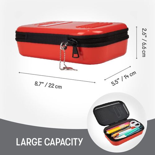 ZIPIT Lock Pencil Case for Kids | Lockable Tin Box for School and Office | Red Pencil Box | Large Capacity Pencil Pouch (Red)