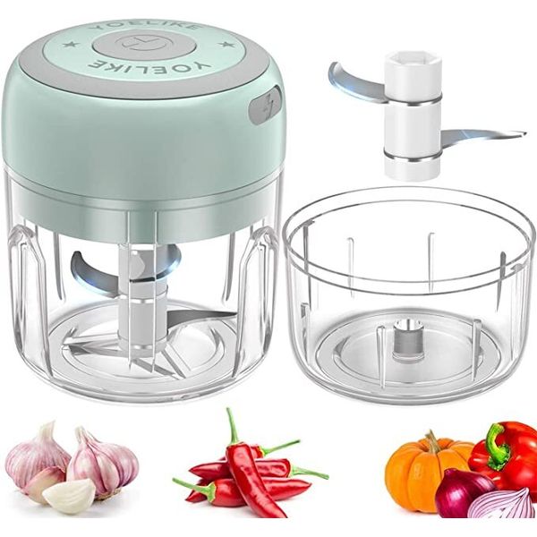 Electric Green Mini Garlic Chopper Meat Grinder Crusher for Nut Vegetable Fruit 