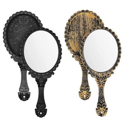 Exbrith Pack of 2 Retro Hand Mirrors, Oval Make-Up Hand Mirror, Handle Makeup Mirror, for Makeup, Hair Styling, Daily Personal Skin Care, Room Decoration