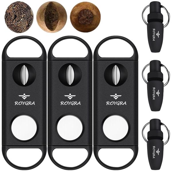 roygra Cigar Cutter Set, 2 in 1 V-Cut & Guillotine, Cigar Punch - 6 Pack