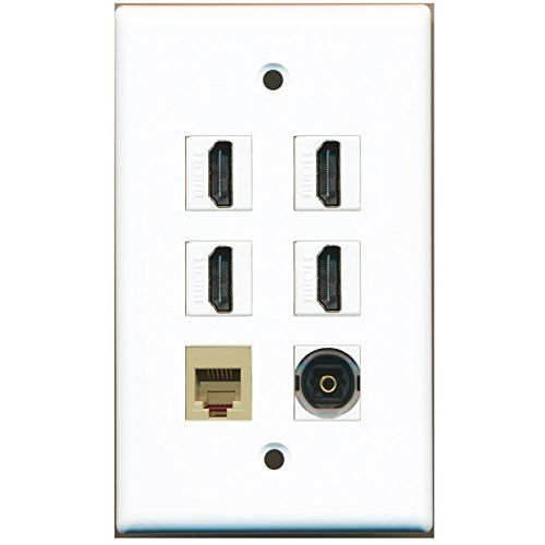RiteAV - 4 HDMI 1 Port Phone RJ11 RJ12 Beige 1 Port Toslink Wall Plate