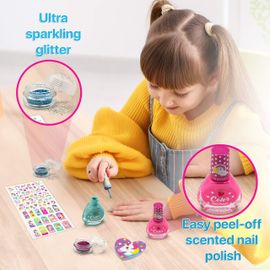  Hot Focus Sparkling Unicorn Nail Art Kit (80+ PCS) - Kids Nail  Polish Set for Girls Ages 5 6 7-12, Scented, Pink & Blue Glitter, Stickers,  File - Girls Spa