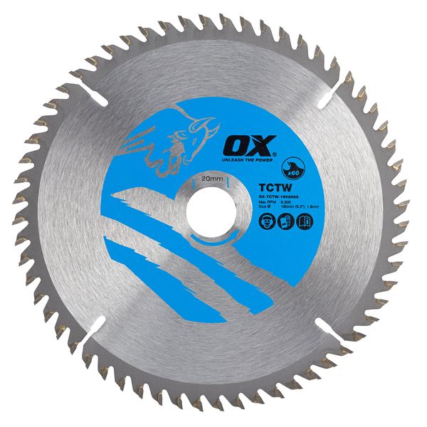 OX Wood Cutting Circular Saw Blade 160/20mm, 60 Teeth ATB