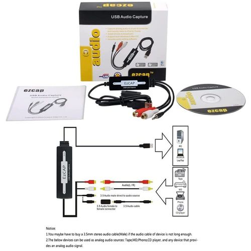 USB Audio Capture Recorder Card Converts Turntable LP/Cassette Tape Audio to MP3/WAV Digital Music Converter Adapter, Support XP/Vista/7/8/8.1/10 and .