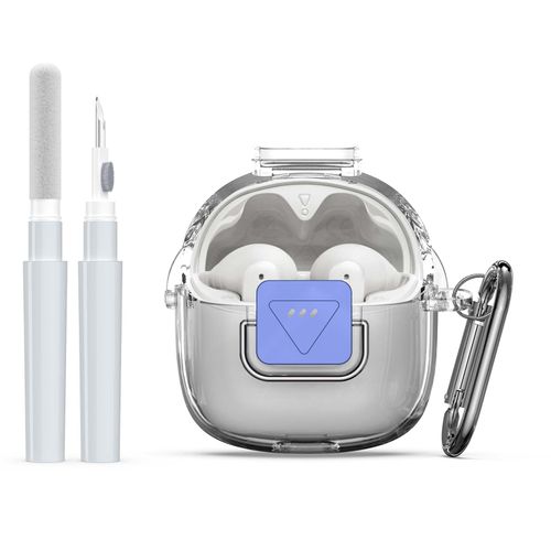 Upgrade Secure Lock for JBL Tune Flex 2 Case Cover with Cleaner kit, Clear TPU Protective Cover with JBL Tune Flex 2 True Wireless Noise Cancelling Earbuds Charging Case with Carabiner-Clear