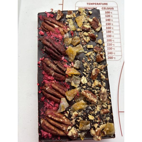 Dark 70% Belgium Chocolate Pecan Tangerine Raspberry Bar Special Gift