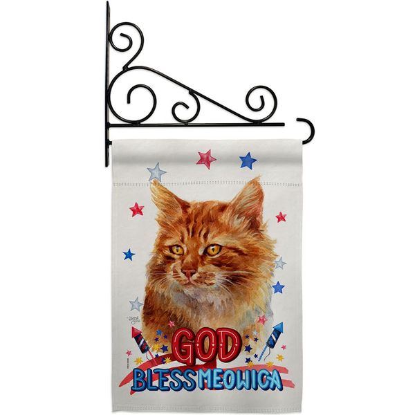 Breeze Decor Patriotic Ginger Garden Flag Set Wall Holder Cat Kitten Meow Spoiled Paw Fur Pet Nature Farm Animal Creature House Decoration Banner Small Yard Gift Double-Sided, Made in USA