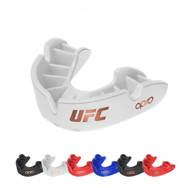 OPRO Bronze Level UFC-Sport-Mundschutz für Erwachsene und Kinder mit Hülle und Anpassungswerkzeug, Zahnschutz für UFC, Kampfsport, Boxen, BJJ (UFC - Weiß, Jugend)