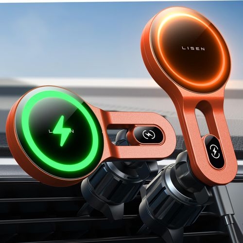 LISEN for 15W MagSafe Car Mount Charger, for iPhone 16 Wireless Car Charger Magnetic Car Phone Holder Mount, Car Phone Mount Charger Vent Fit for iPhone 16 15 Pro Max 14 13 12 MagSafe Cases, Red