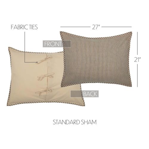 VHC Brands Sawyer Mill Ticking Stripe Sham, Standard 21x27, Charcoal Grey