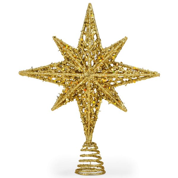 8 Inch Bethlehem Glitter Gold Star Christmas Tree Topper