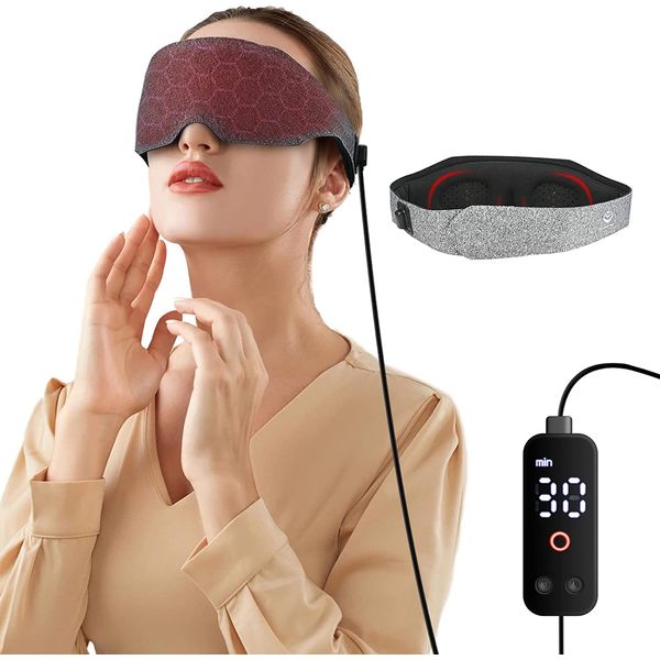 Heated Eye Mask, Massaging USB Electric Eye Mask Heated w/Adjustable Temp & Strap, Timer, 3D Design, Warm Eye Compress Alleviating Dry & Puffy Eyes, Stye, Blepharitis, MGD, Dark Circle