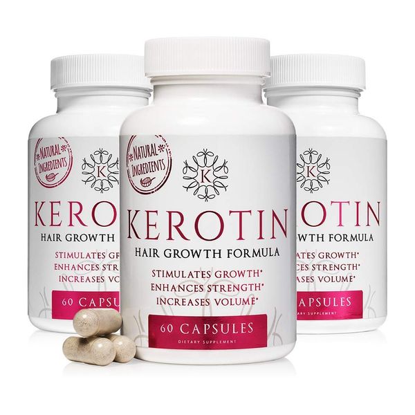 Kerotin Hair Growth Vitamins for Longer, Stronger, Healthier Hair - Hair Loss Supplement Enriched with Biotin, Folic Acid, Saw Palmetto - Hair Vitamins to Grow Thick Hair - (3 Months)