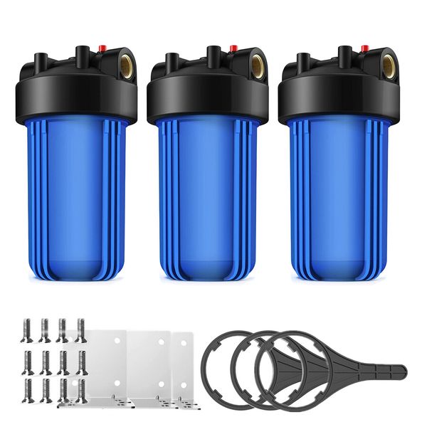 3Pack Big Blue Whole House Water Filter Housing System Fit 10" x 4.5" Cartridge