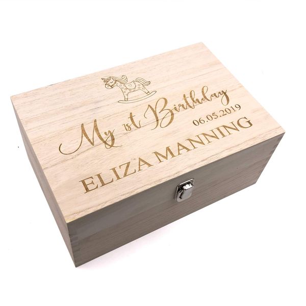 Personalised Large Girl's First Birthday Gift Keepsake Box Engraved