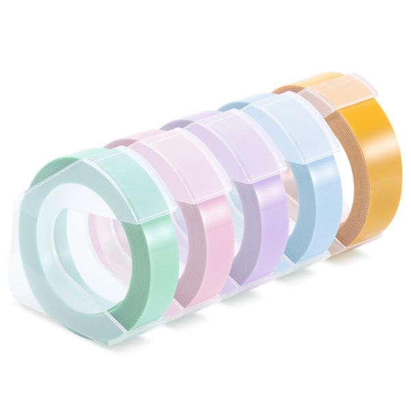 Doruimi Embossing Label Tape Compatible with Dymo 9mm Self-Adhesive Plastic 3D Embossed Labels, Work with DYMO Omega Junior Label Makers, Macaroon Light Yellow/Blue/Green/Pink/Purple, 5-Rolls