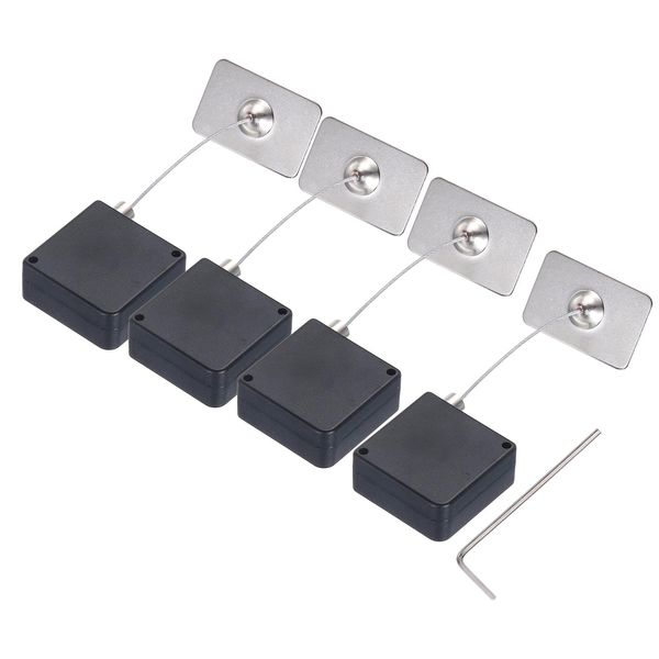 sourcing map Retractable Cable Lock with Double-Sided Adhesive Remote Control Security Lock Rectangular for TV, DVD,Showroom,Remote,600g 4Set Black