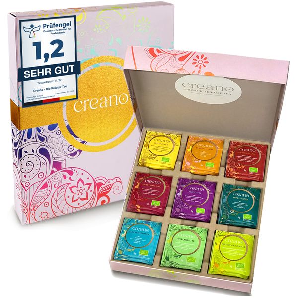 Creano Bio Kräutertee Geschenkset „ORGANIC HERBAL TEA“ - 45 Bio-Teebeutel in 9 unterschiedlichen Sorten - 90g - NEUHEIT 2022*