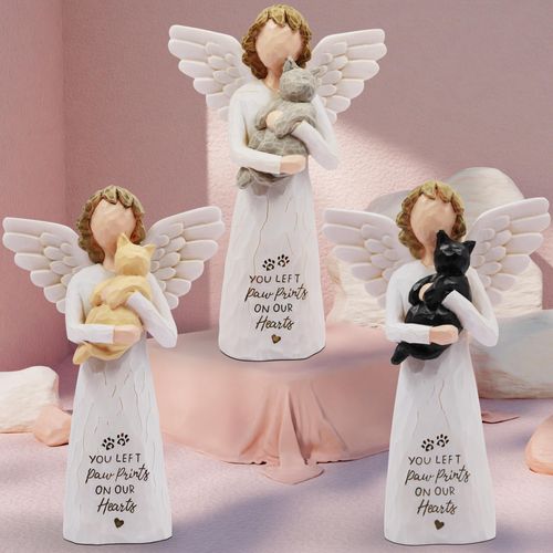 Cat Memorial Gifts for Loss of Cat, Pet Loss Sympathy Gift, Pet Cat Remembrance Gifts, Cat Loss Sympathy Gift, Cat Mom Gifts for Cat Lovers, Cat Statue Hand-Painted Figurines Angel Cat (Gray)
