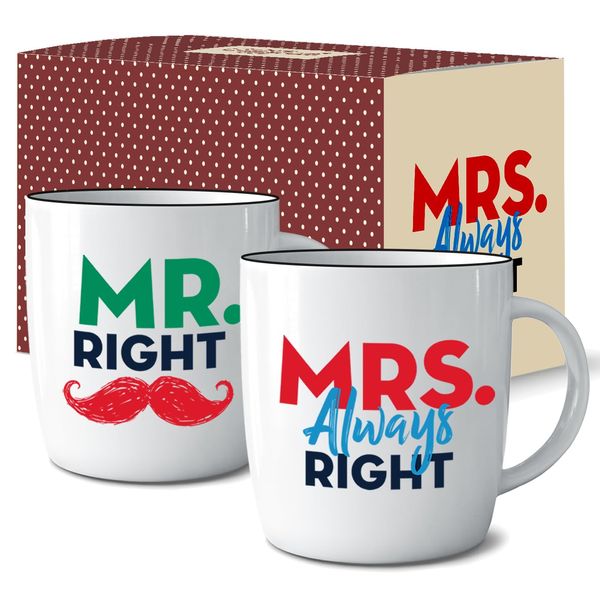 Triple Gifffted Mr Right Mrs Always Right Coffee Mugs Gifts Ideas for Couples, Wedding Anniversary, Engagement, Christmas, His & Hers, Bride and Groom, Parents, Newlyweds Bridal Shower, Ceramic 380ml