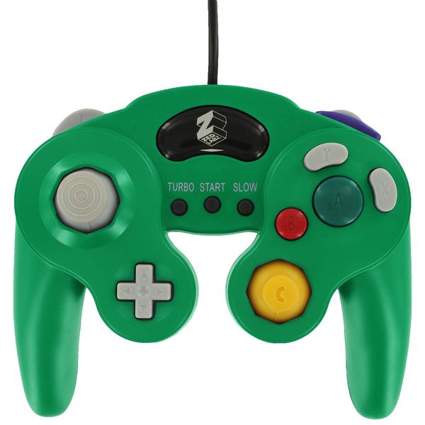 Controller for Nintendo GameCube compatible wired vibration with turbo function gamepad – green | ZedLabz