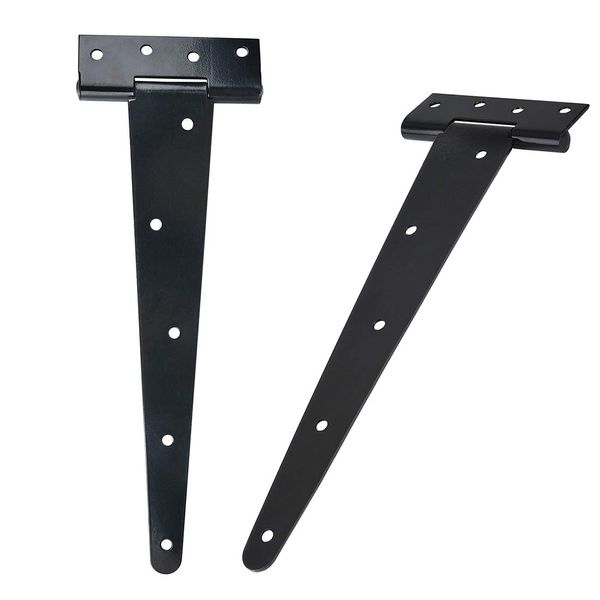 TamBee T-Strap Shed Hinge Gate Strap Heavy Duty Hinge Door Barn Gates Hinges Black Wrought Hardware Iron Rustproof (2, 12inch)