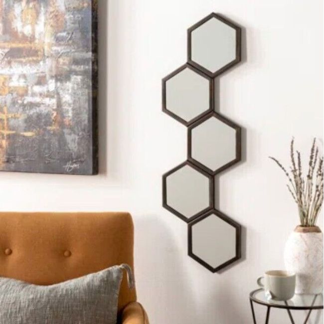 Black Hexagon Mirror 9inch Stackable