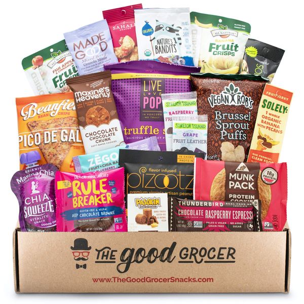 Premium GLUTEN FREE and VEGAN (DAIRY, SOY and FIG FREE) Healthy Snacks Care Package (20Ct): Featuring Delicious, Wholesome, Nutrient Dense Gluten Free and Vegan snacks. Office College Client Gift Box Basket