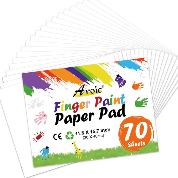 AROIC 70 Sheets Finger Paint Paper 11.8 x 15.7 inches, Paint Pad for Kids, Fingerpaint Paper for Toddlers and Kids, Kids Art Supplies, Art Paper Construction Paper for Finger Painting, Drawing