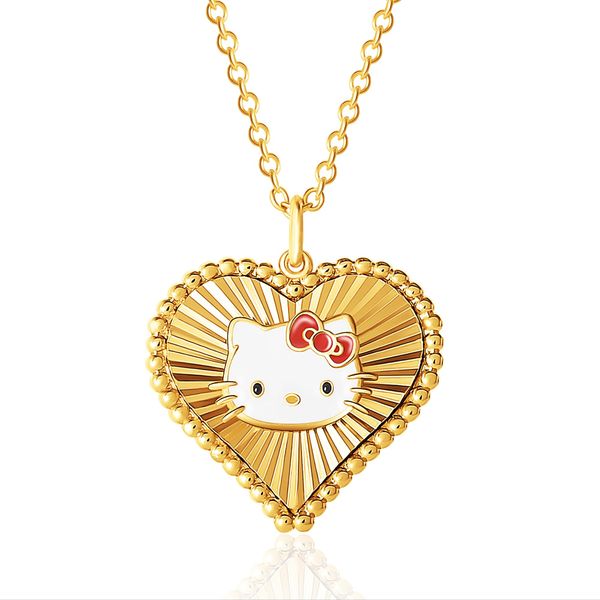 Hello Kitty Sanrio Womens Starburst Heart Pendant Necklace 18" - Yellow Flash Plated Necklace Officially Licensed