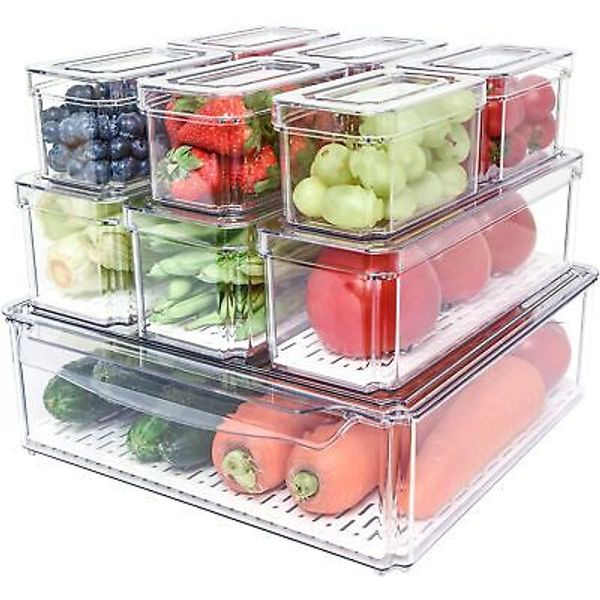 Pomeat 10 Pack Fridge Organizer, Stackable Refrigerator Organizer Bins Clear