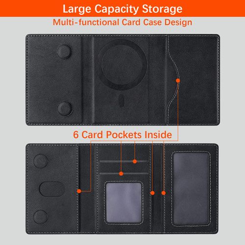 inaepeak for Magsafe Wallet, Magnetic CardHolder with Adjustable Stand, Phone Card holder with 6 Card Slots, Magnetic Wallet for iPhone 16/15/14/13/12 Series, Not for iPhone 13/12 Mini(Black, Leather)