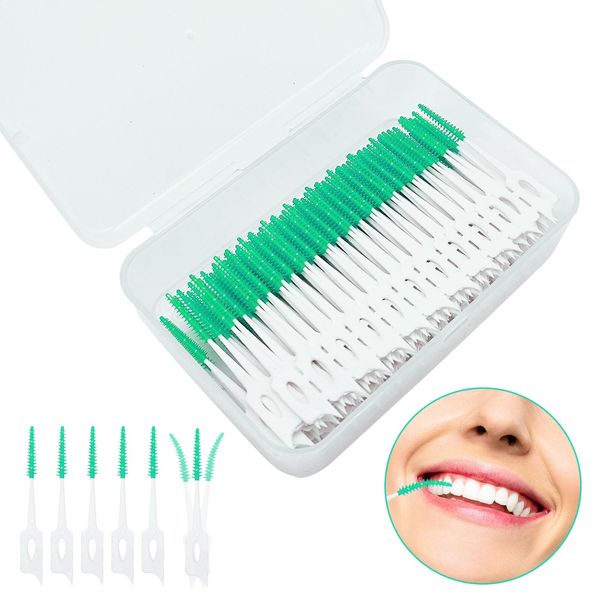 SKHAOVS 280 Pieces Interdental Brush,Dual-Use Dental Floss Sticks,Soft Gum Gap Brush,Green Tooth Floss Picks,Cleaning Brush Elastic Massage Between Teeth for Oral Braces Cleaning (Green)