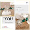 IYOU Shiny Crystal Wedding Headband Rhinestone Green Hair Band Leaf Vintage Prom Bridal Hair Accessories for Women