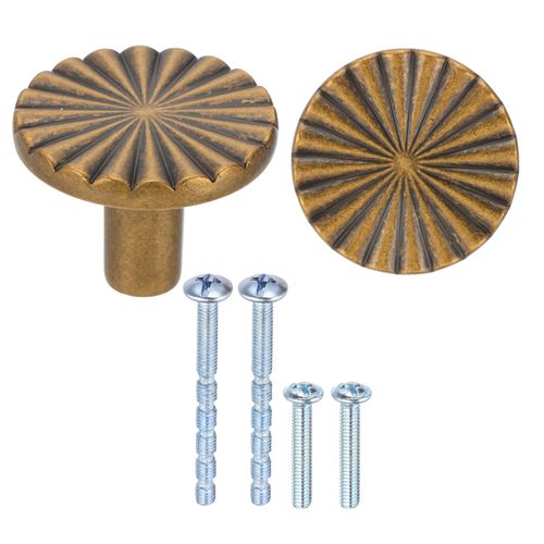 PATIKIL Cabinet Knobs 2 Pcs Modern Round Drawer Pulls Zinc Alloy 1.2 Inch Furniture Handle for Closet Dresser Cupboard Kitchen Bedroom Bathroom, Brass