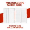 100 Place Microscope Slide Box, Hinged Lid, Number Index Content Sheet, White (8.5” Length x 6.5” Width x 1.3” Height)