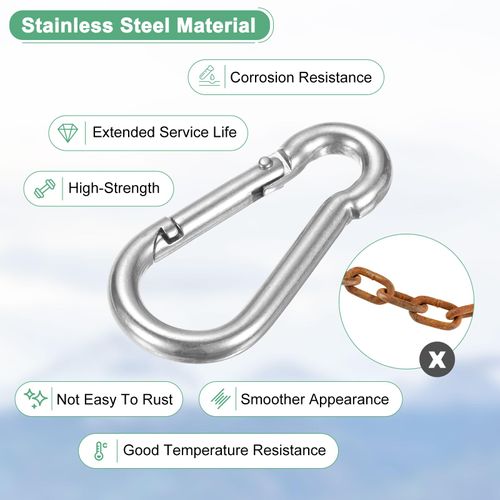 M METERXITY 8-Pack Spring Snap Hooks, M4 304 Stainless Steel 1.60 Inch Quick Link Snap Hooks for Keychain Clip/Hammock/Hiking, D Ring Shape Snap Clip Trigger Buckle Rust-Free Clips