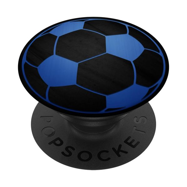Blue Soccer Ball On a Black PopSockets Adhesive PopGrip