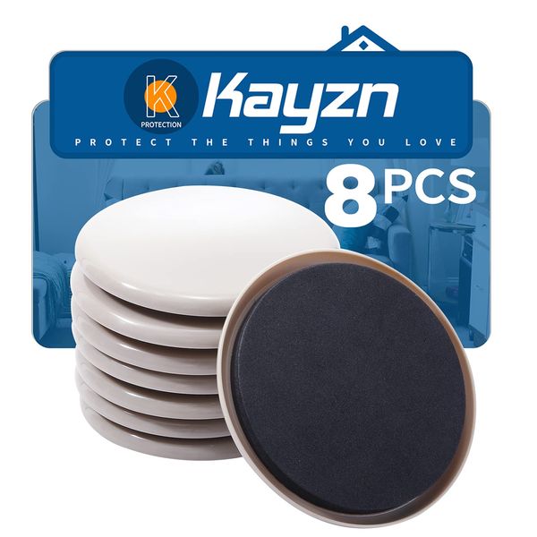 Kayzn Furniture Sliders for Carpet, 8 Pcs 5" Round Furniture Moving Pads, Heavy-Duty Furniture Movers - Reusable Slider, Move Any Item Quickly, Easily and Safe!