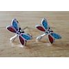 Sterling Silver 3D TINY 8x10mm Red & Blue Dragonfly Studs Earrings!